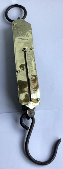 polished vintage brass fronted Salter scales